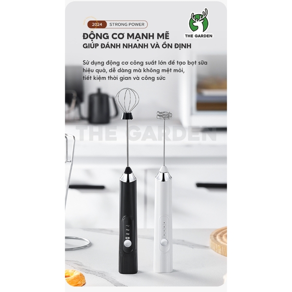 Máy tạo bọt sữa đa năng WHISK | 2 đầu đánh | 3 tốc độ | Sạc USB