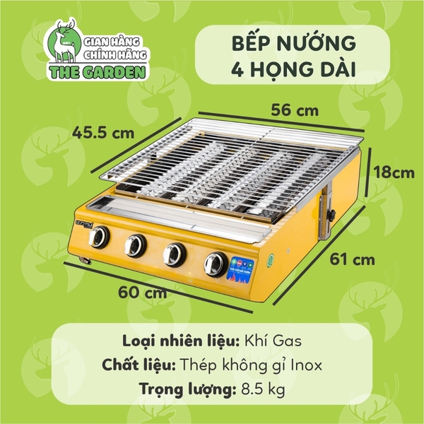 Bếp nướng Gas không khói THE GARDEN BN-04D | 4 HỌNG DÀI