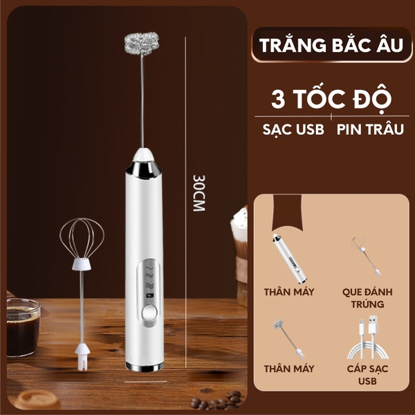 Máy tạo bọt sữa đa năng WHISK | 2 đầu đánh | 3 tốc độ | Sạc USB
