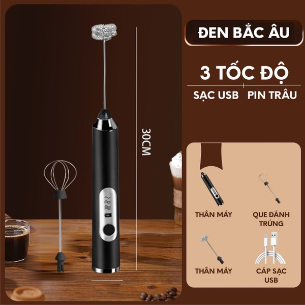 Máy tạo bọt sữa đa năng WHISK | 2 đầu đánh | 3 tốc độ | Sạc USB