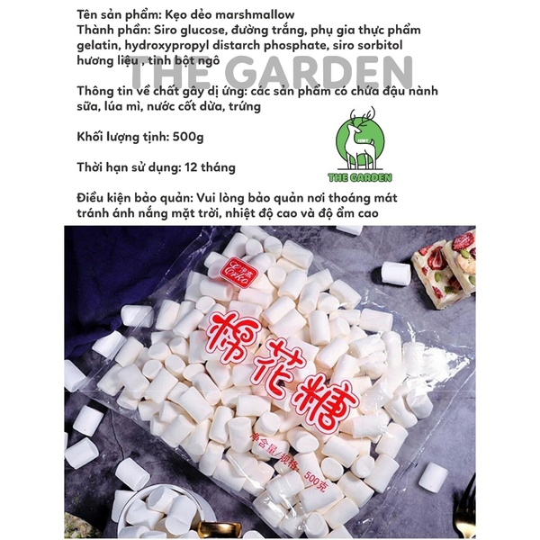 Kẹo bấc Marshmallow Erko | Giảm đường 20%  | Túi  500gram (nguyên gói)