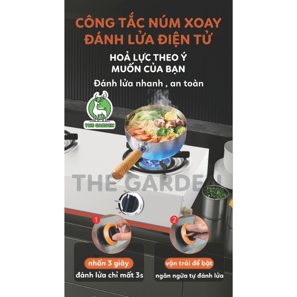 Bếp Gas nấu mì cay, cơm niêu THE GARDEN IGWT | Inox | Bếp 4 họng vuông MỚI
