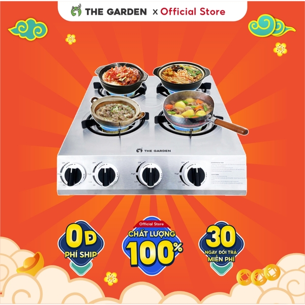 Bếp Gas nấu mì cay, cơm niêu THE GARDEN IGWT | Inox | Bếp 4 họng vuông MỚI