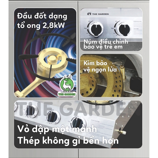 Bếp Gas nấu mì cay, cơm niêu THE GARDEN IGWT | Inox | Bếp 4 họng ngang MỚI