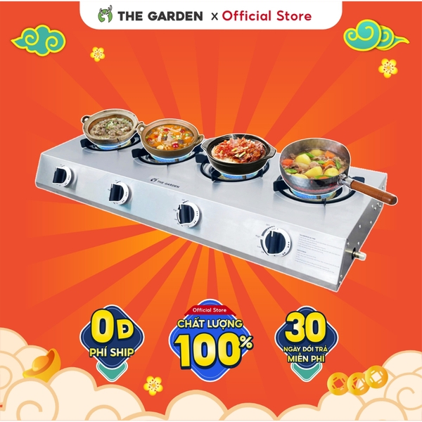 Bếp Gas nấu mì cay, cơm niêu THE GARDEN IGWT | Inox | Bếp 4 họng ngang MỚI