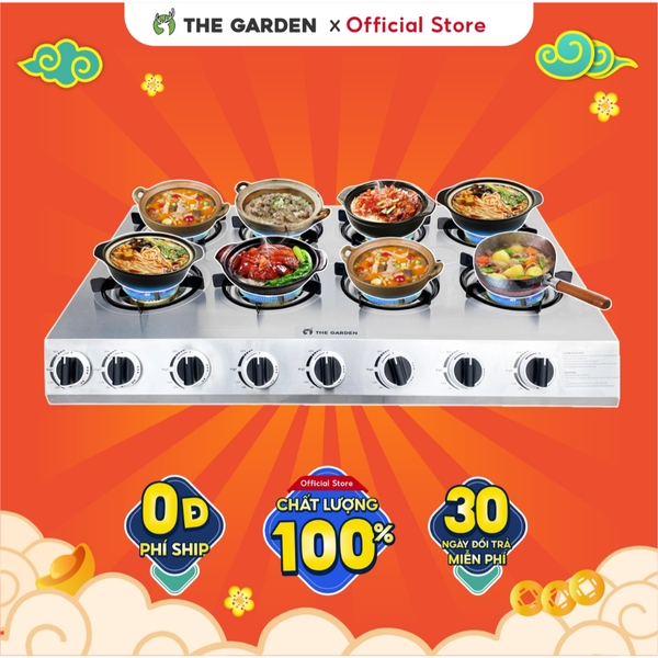 Bếp Gas nấu mì cay, cơm niêu THE GARDEN IGWT | Inox | Bếp 8 họng MỚI