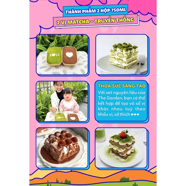 Set làm bánh Tiramisu mini THE GARDEN IGWT vị truyền thống, set nguyên liệu thành phẩm 1 hộp 750ml