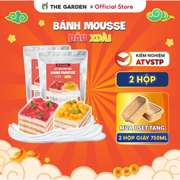 Set nguyên liệu làm bánh Mousse THE GARDEN | thành phẩm 2 hộp 750ml | vị Dâu - Xoài và vị Chanh Leo - Việt Quất