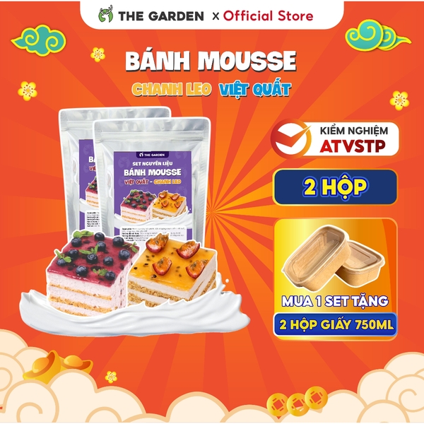 Set nguyên liệu làm bánh Mousse THE GARDEN | thành phẩm 2 hộp 750ml | vị Dâu - Xoài và vị Chanh Leo - Việt Quất