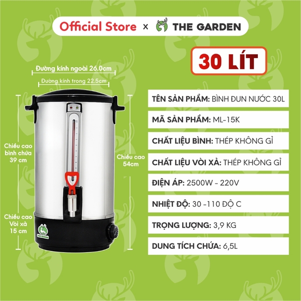 Bình Đun Nước Nóng THE GARDEN 16L | Công suất 1500W
