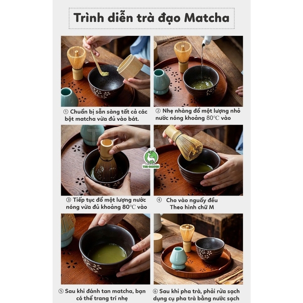 Chổi chasen đánh trà xanh matcha | Chất liệu tre cao cấp| 80 - 100 - 120 Sợi