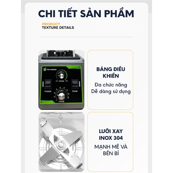 Máy xay sinh tố công nghiệp THE GARDEN TG-68PRO 2200W, hẹn giờ