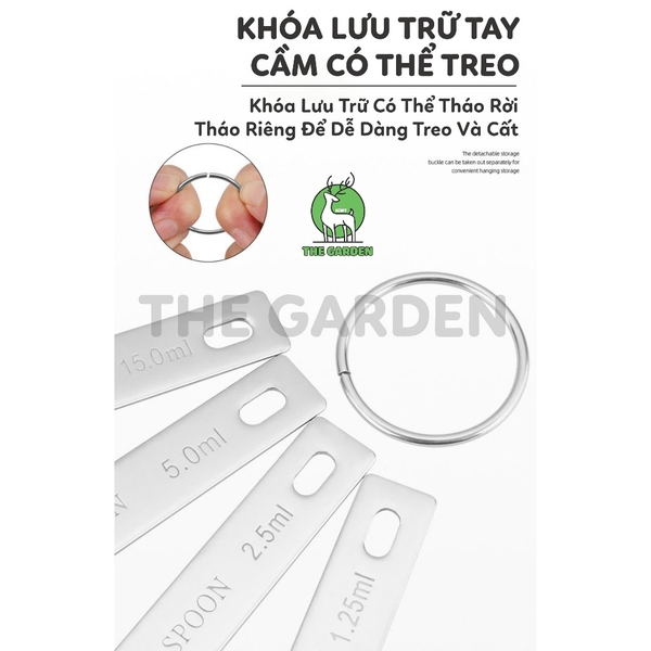 Bộ thìa đong Inox 4 chiếc | Dung tích 1.25ml - 2.5ml - 5ml - 15ml