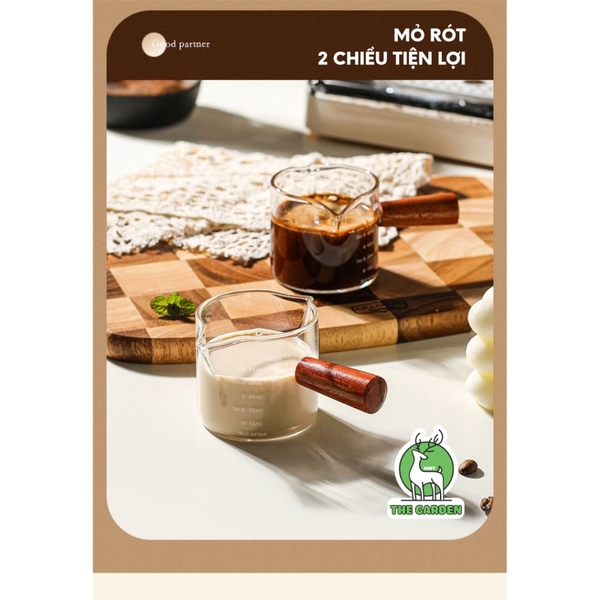 Cốc thủy tinh cán gỗ chia vạch| Dung tích 150ml và 75ml