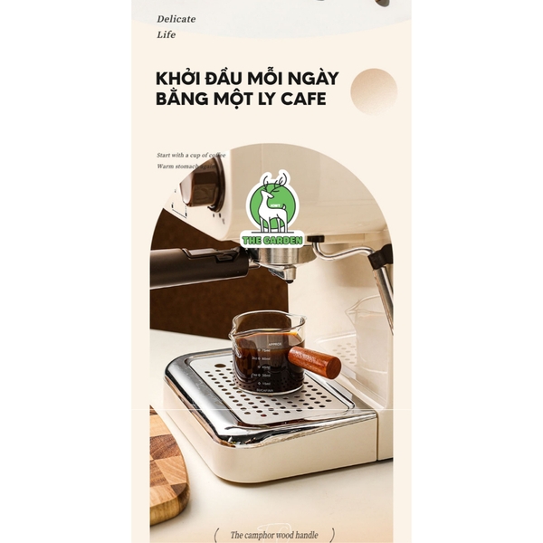 Cốc thủy tinh cán gỗ chia vạch| Dung tích 150ml và 75ml
