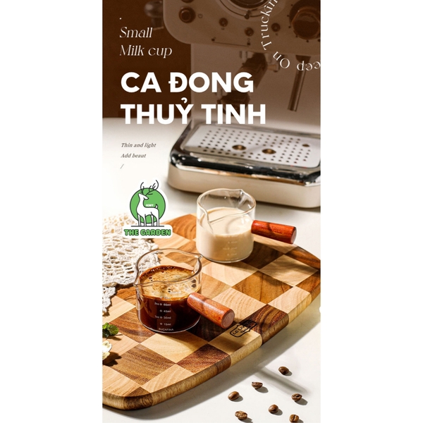 Cốc thủy tinh cán gỗ chia vạch| Dung tích 150ml và 75ml