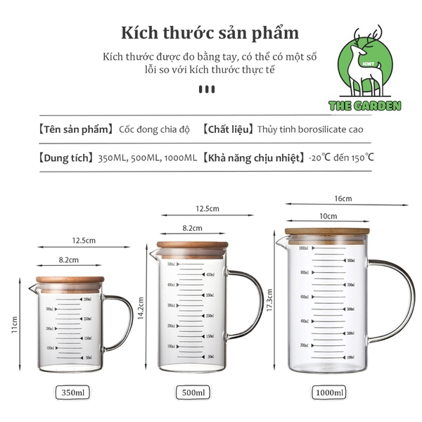 Cốc đong định lượng | Thủy tinh | Dung tích 350ml - 500ml - 1000ml