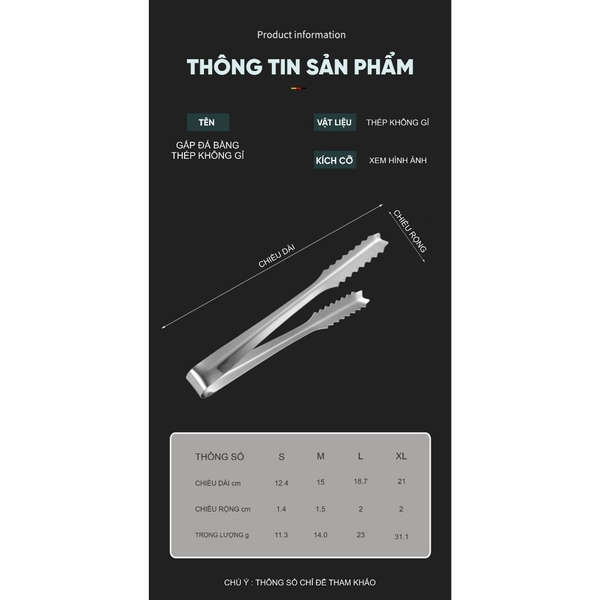 Kẹp gắp thức ăn inox 19cm