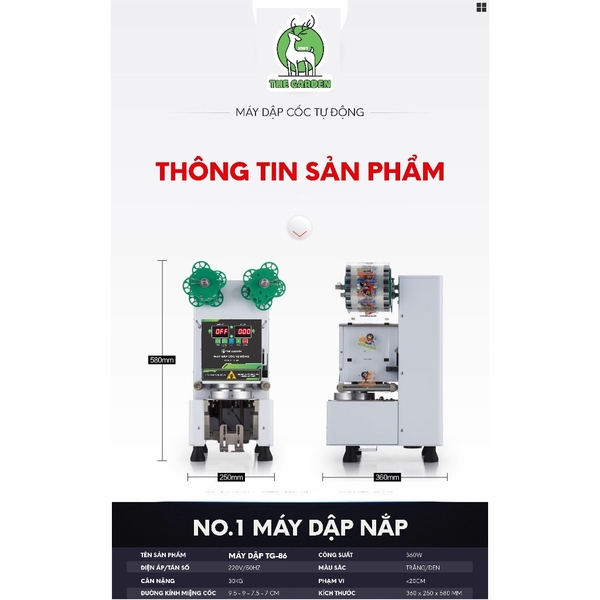 Máy dập nắp cốc, Máy ép miệng ly tự động THE GARDEN TG-88