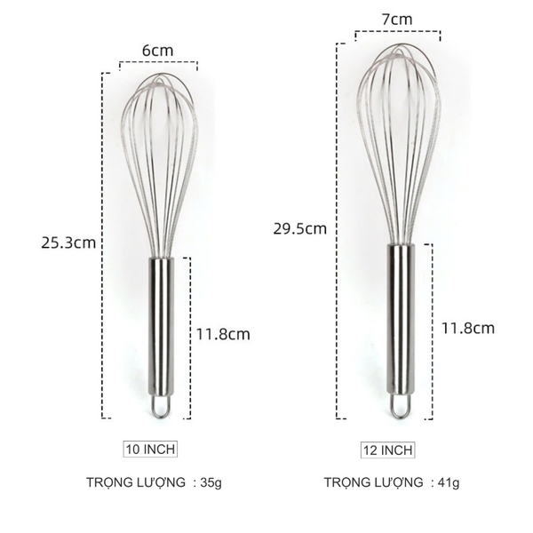 Phơi đánh trứng bằng tay inox | Chiều dài 20 - 25 - 30cm