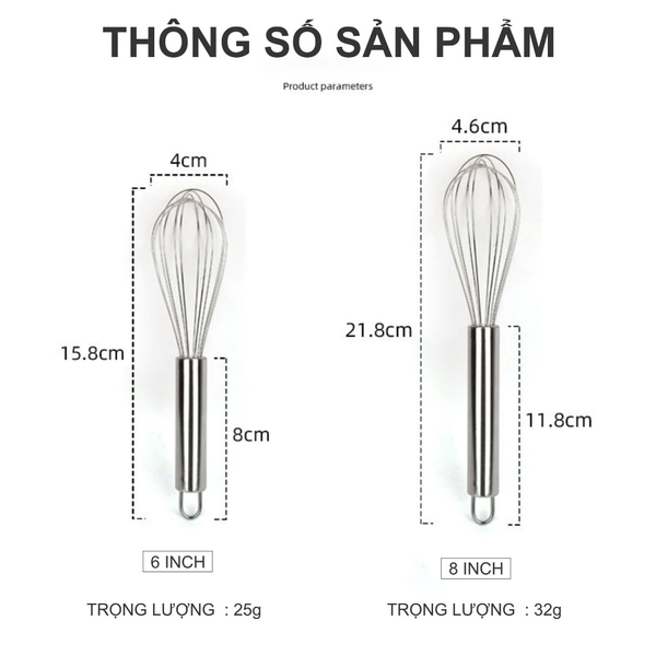 Phơi đánh trứng bằng tay inox | Chiều dài 20 - 25 - 30cm