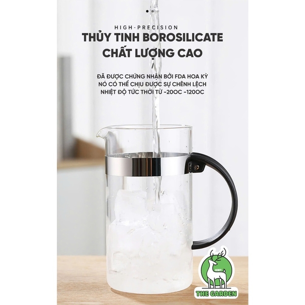 Phin pha cà phê French Press thủy tinh Borosilicate |Dung tích 600 ML và 350ml