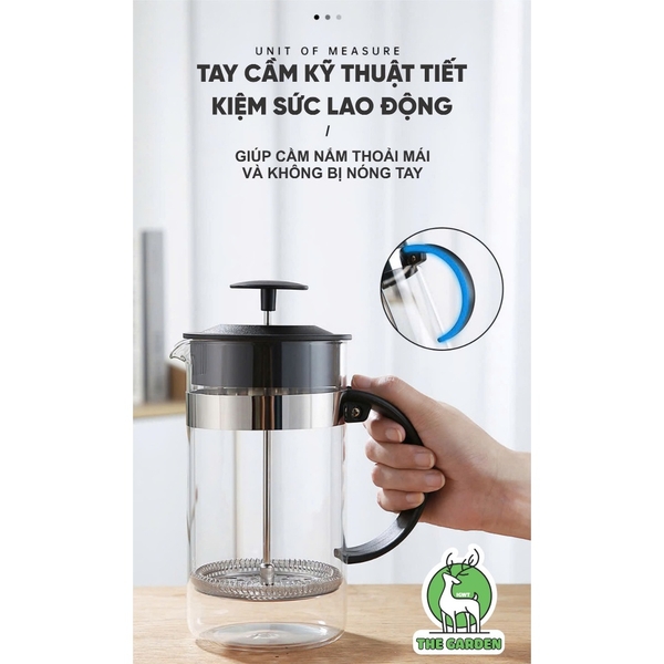 Phin pha cà phê French Press thủy tinh Borosilicate |Dung tích 600 ML và 350ml