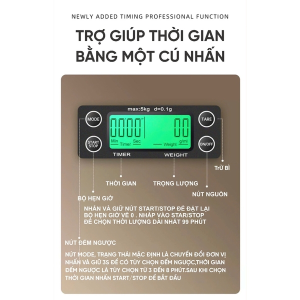Cân Tiểu Ly Điện Tử | Model MSK-07 | Định lượng 3kg - 0.1g | Có đèn LED