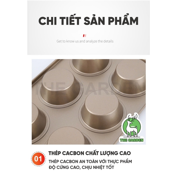 Khuôn nướng bánh Cupcake | Thép Carbon chống dính | Nhiều kích thước