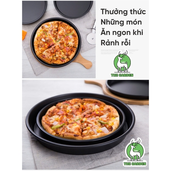 Khay nướng bánh Pizza | Thép carbon chống dính | Đường kính 16 - 18 - 20 - 23 - 26 cm