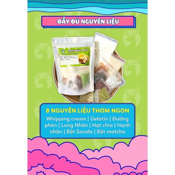 Set nguyên liệu Chè khúc bạch | 3 vị Matcha, Chocolate, Nguyên bản| Set 25 chén