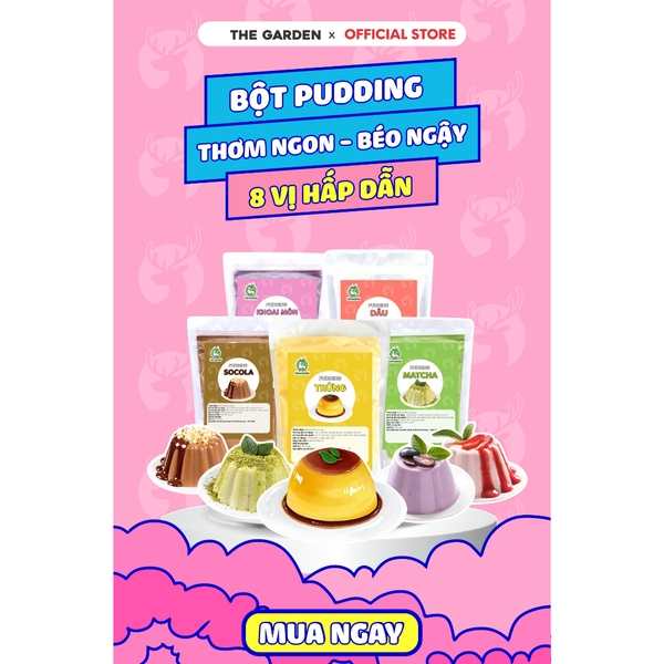 Bột Pudding Trứng THE GARDEN | Nhiều vị Socola, Matcha, Dâu, Khoai Môn | Gói 100g