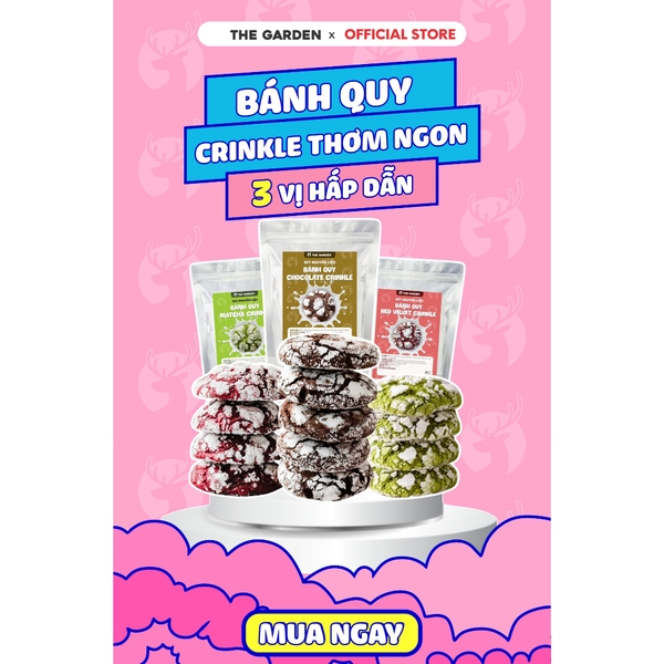 Set nguyên liệu làm bánh Crinkle Cookie THE GARDEN| 20 chiếc | 3 vị Socola - Matcha -  Red Velvet