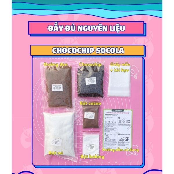 Set nguyên liệu làm bánh Chocochip Cookie | Thành phẩm 20 chiếc | 3 Vị Redvelvet - Socola - Matcha
