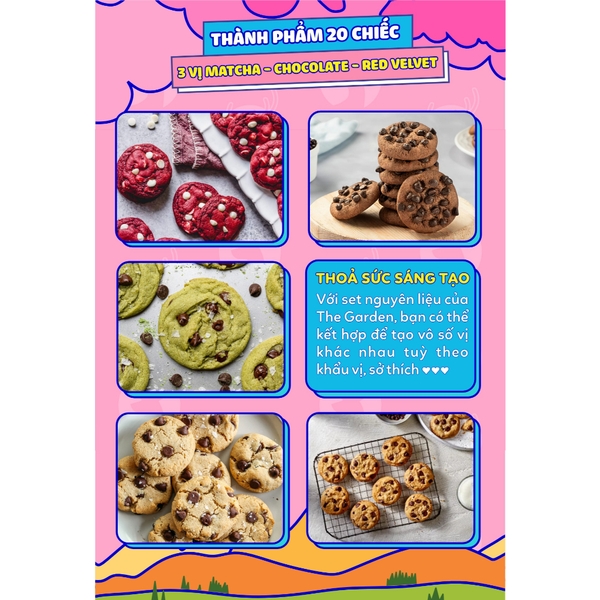 Set nguyên liệu làm bánh Chocochip Cookie | Thành phẩm 20 chiếc | 3 Vị Redvelvet - Socola - Matcha