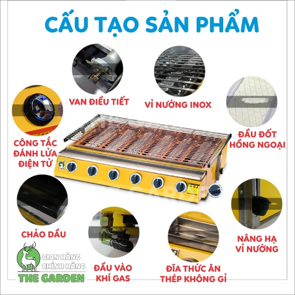 Bếp nướng Gas không khói THE GARDEN BN-08D | 8 HỌNG DÀI