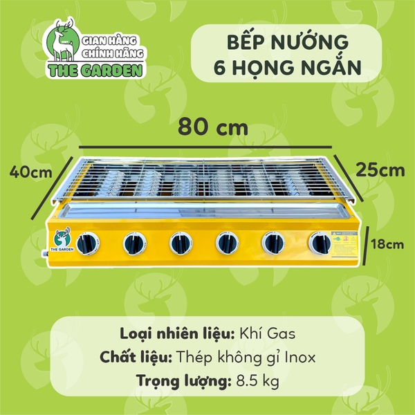 Bếp nướng Gas không khói THE GARDEN BN-06N | 6 HỌNG NGẮN