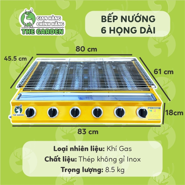 Bếp nướng Gas không khói THE GARDEN BN-06D | 6 HỌNG DÀI