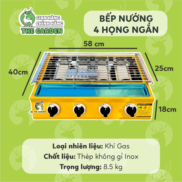 Bếp nướng Gas không khói THE GARDEN BN-04N | 4 HỌNG NGẮN