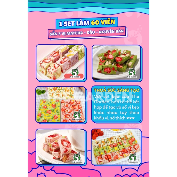 Set nguyên liệu làm kẹo nougat hạnh phúc THE GARDEN | 15 nguyên liệu | Thành phẩm 60 viên