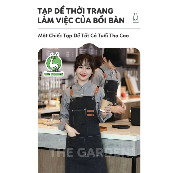 Tạp dề pha chế dài vải Canvas cao cấp | Chỉnh dây đeo | Nhiều màu