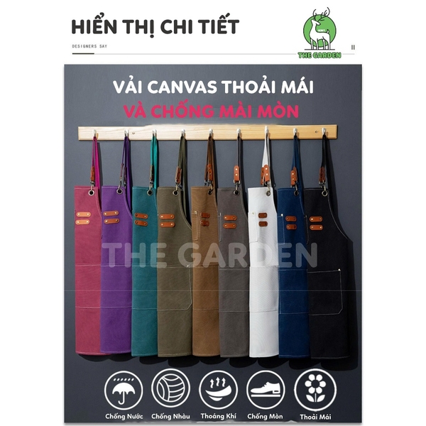 Tạp dề pha chế dài vải Canvas cao cấp | Chỉnh dây đeo | Nhiều màu