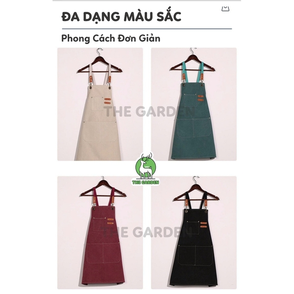 Tạp dề pha chế dài vải Canvas cao cấp | Chỉnh dây đeo | Nhiều màu