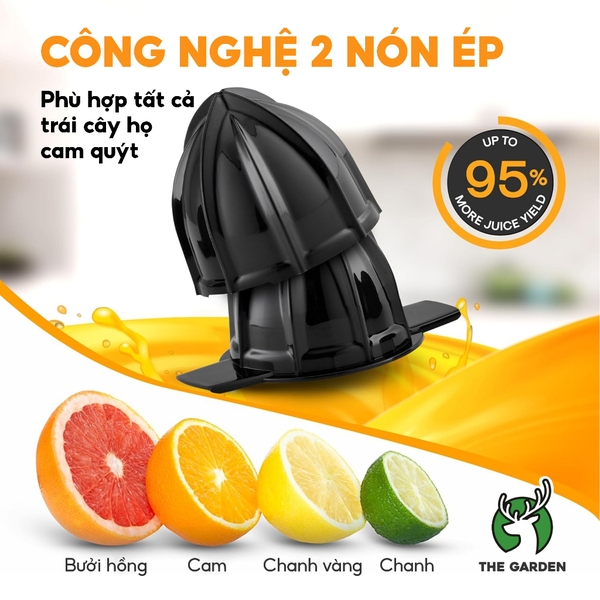 Máy Vắt Cam THE GARDEN TG-40 – Dung tích lớn 1.2L, Có Hai Đầu Vắt Lớn – Nhỏ, Công Suất 40W, Vắt Kiệt Nước