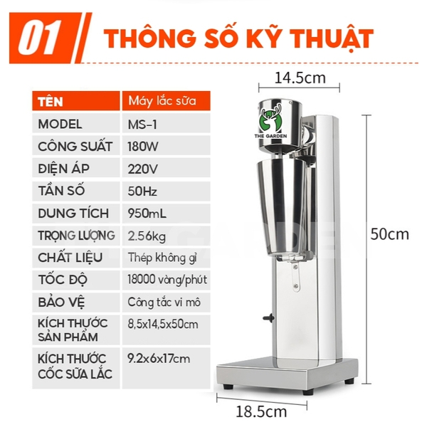 Máy khuấy trà - lắc sữa - đánh sữa MilkShake THE GARDEN IGWT MS-1 - 2 đầu đánh - 2 tốc độ