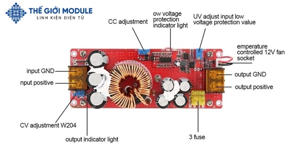 Mạch tăng áp Boost DC-DC 1500W 30A kèm quạt tản nhiệt | Thế Giới Module