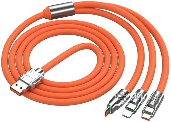 3-in-1 Super Fast Charging Cable with Zinc Alloy & Lamp Wire Accessories for Android & Apple Devices