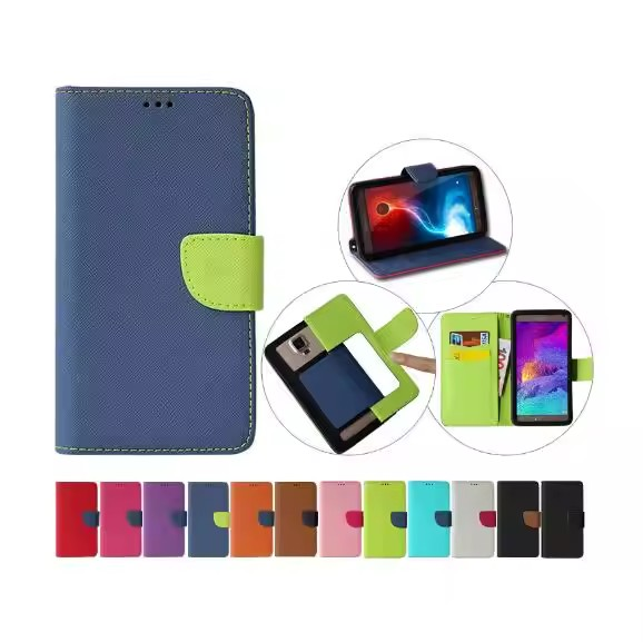 Universal Cell Case Saffiano Pattern Contrasting Flip Leather Phone Covers for All Phones