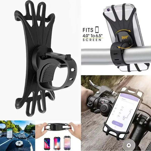 360° Rotatable Outdoor Bicycle Cell Phone Stand, Silicone Handle Mobile Phone Holder
