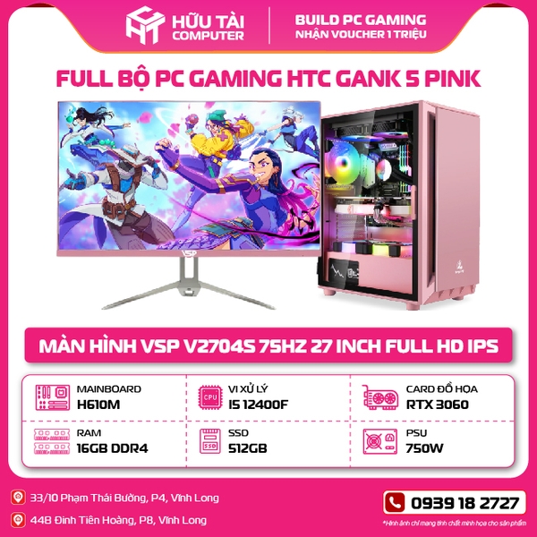 Full Bộ PC Gaming HTC GANK 5 PINK Kèm Màn Hình 27 inch Giá rẻ Tại Vĩnh Long